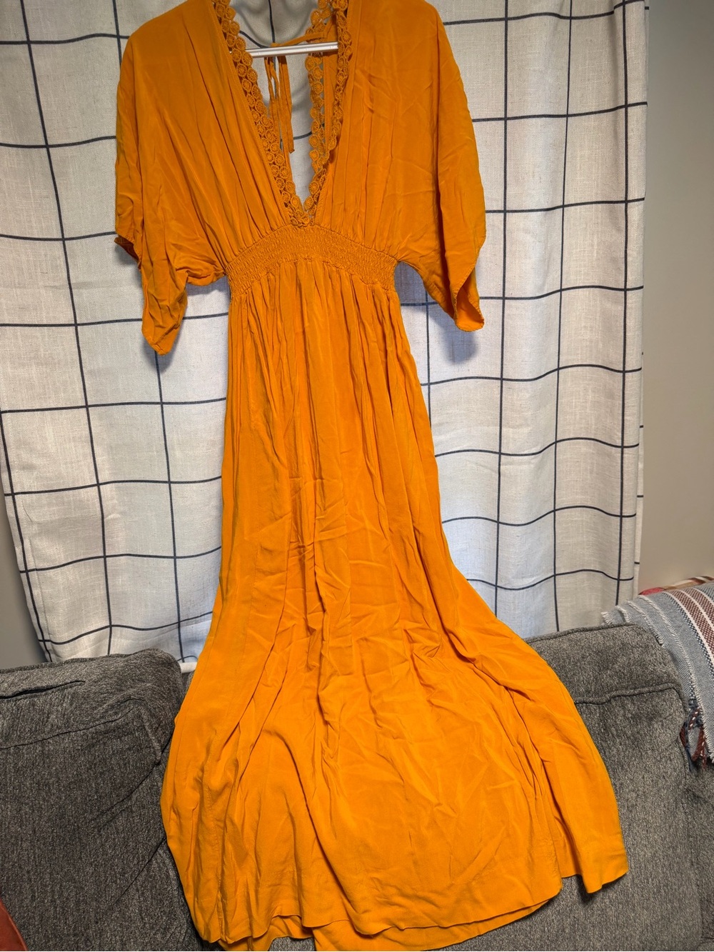 Forever 21 Golden Yellow V-Neck Smocked Waist Maxi Dress